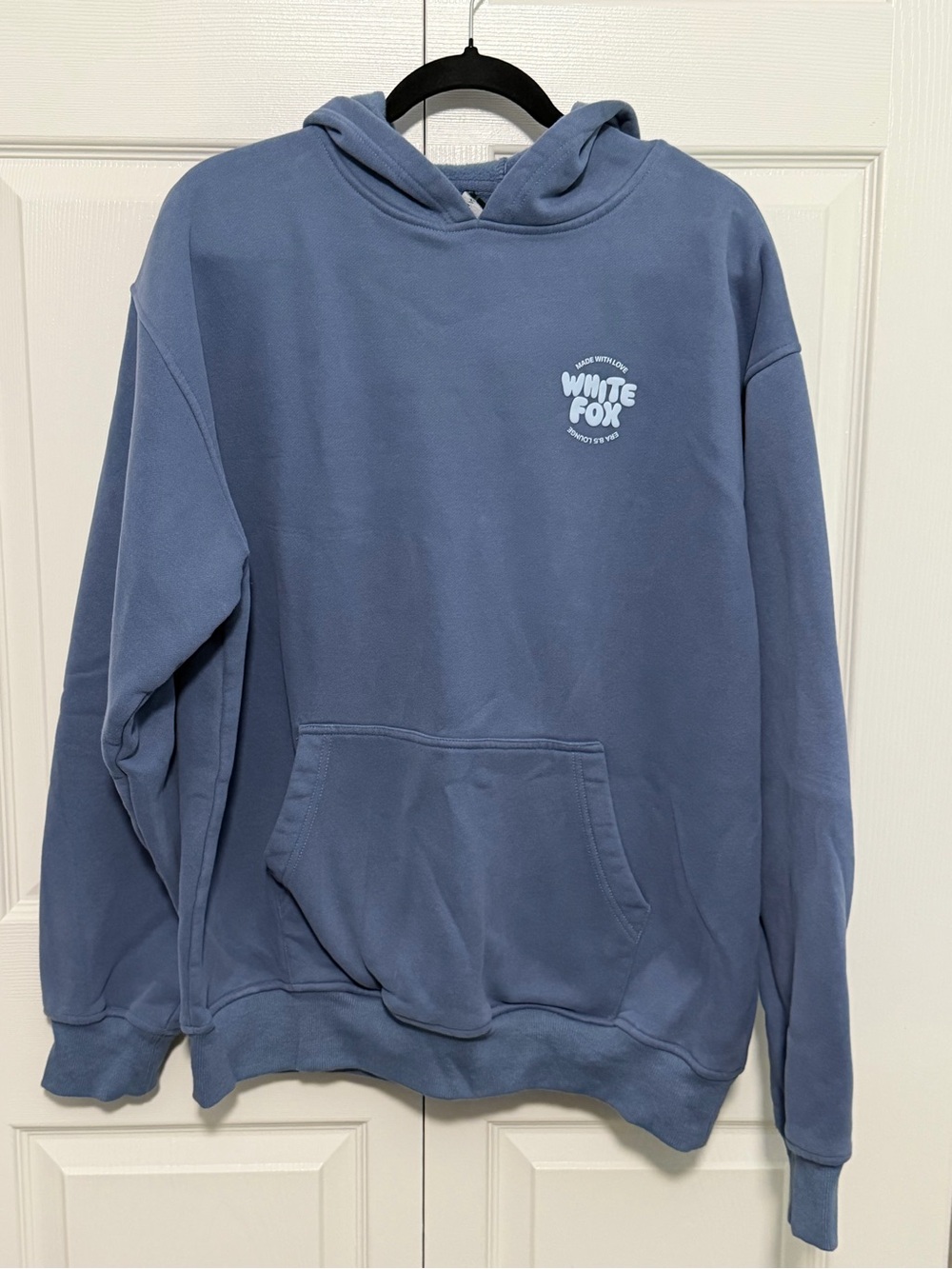 White Fox Made with Love Hoodie Sweatshirt in Blue Size Large/Extra Large VGUC - Picture 2 of 4